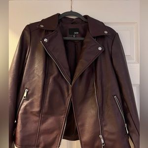 a.n.a. maroon faux leather zip jacket